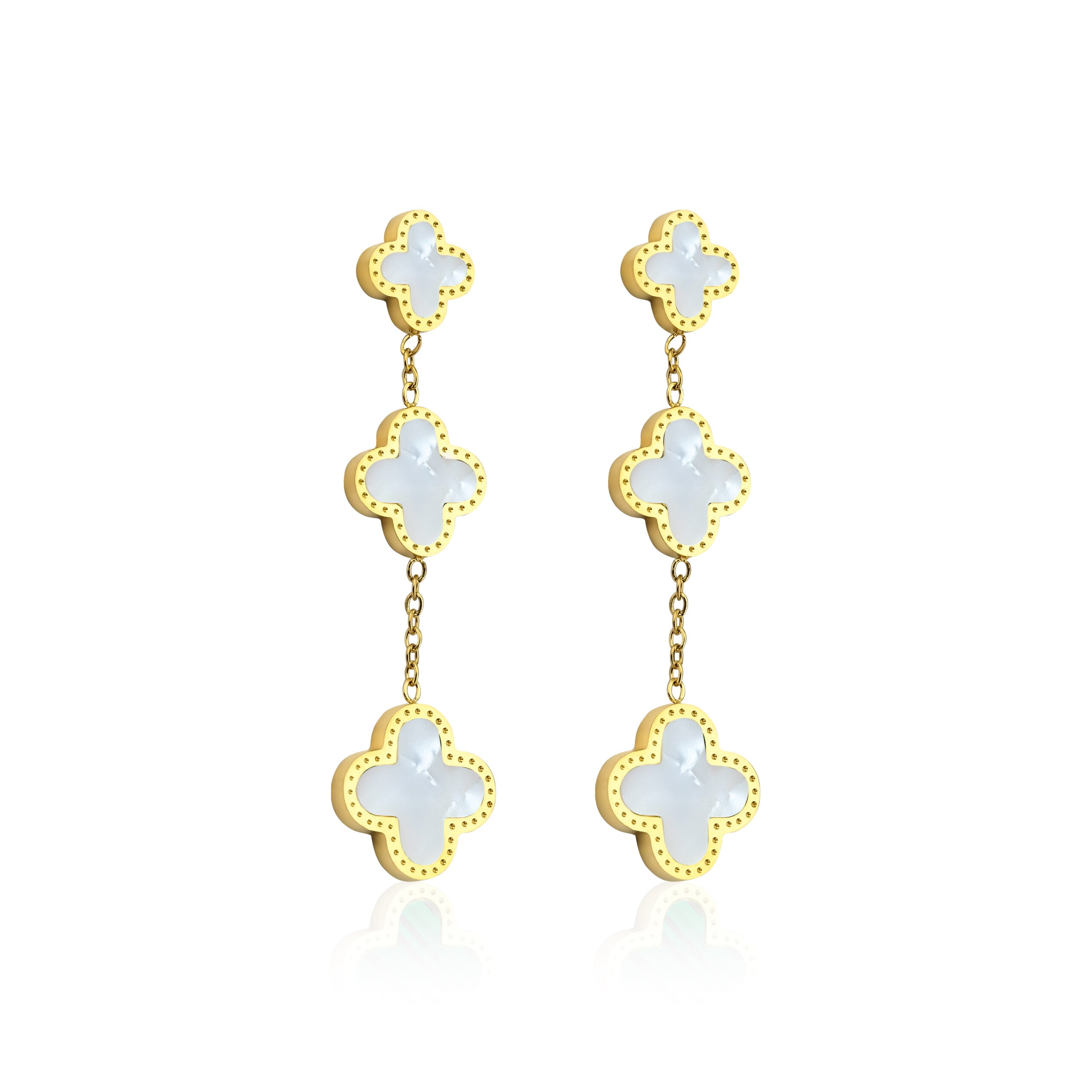 Earrings White & Green Tripple Clover
