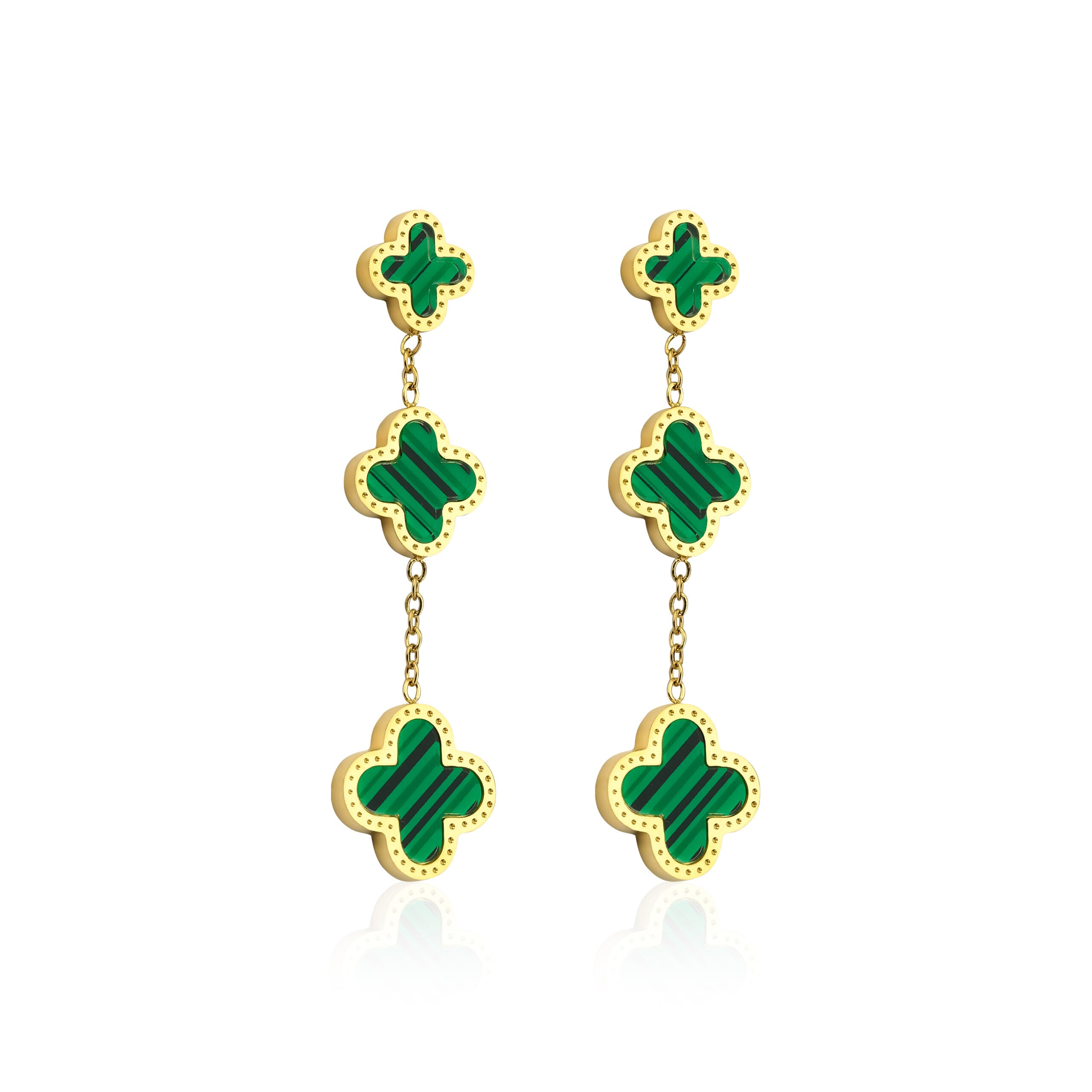 Earrings White & Green Tripple Clover