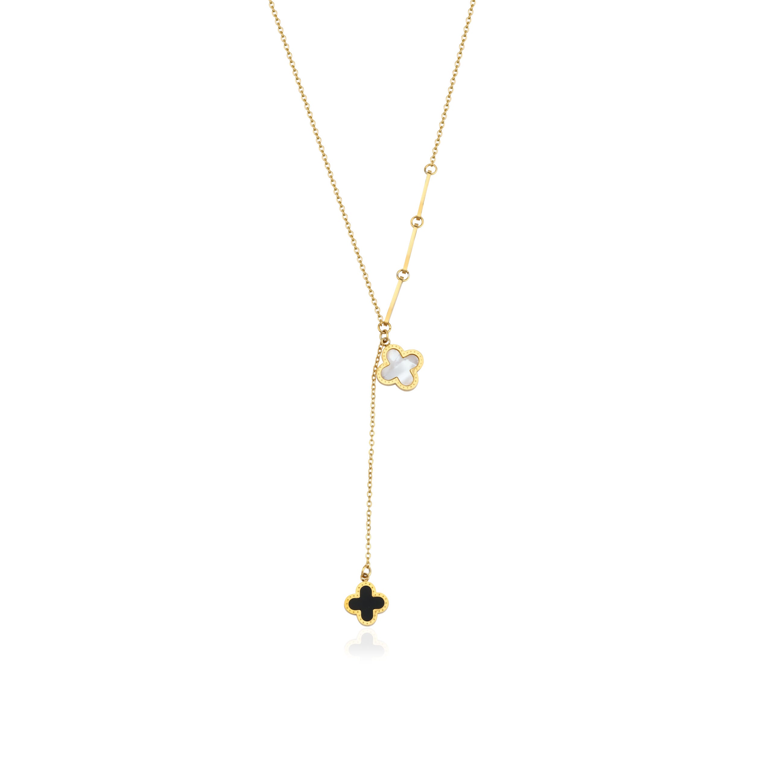 Halskette Black & White long Pendant Clover
