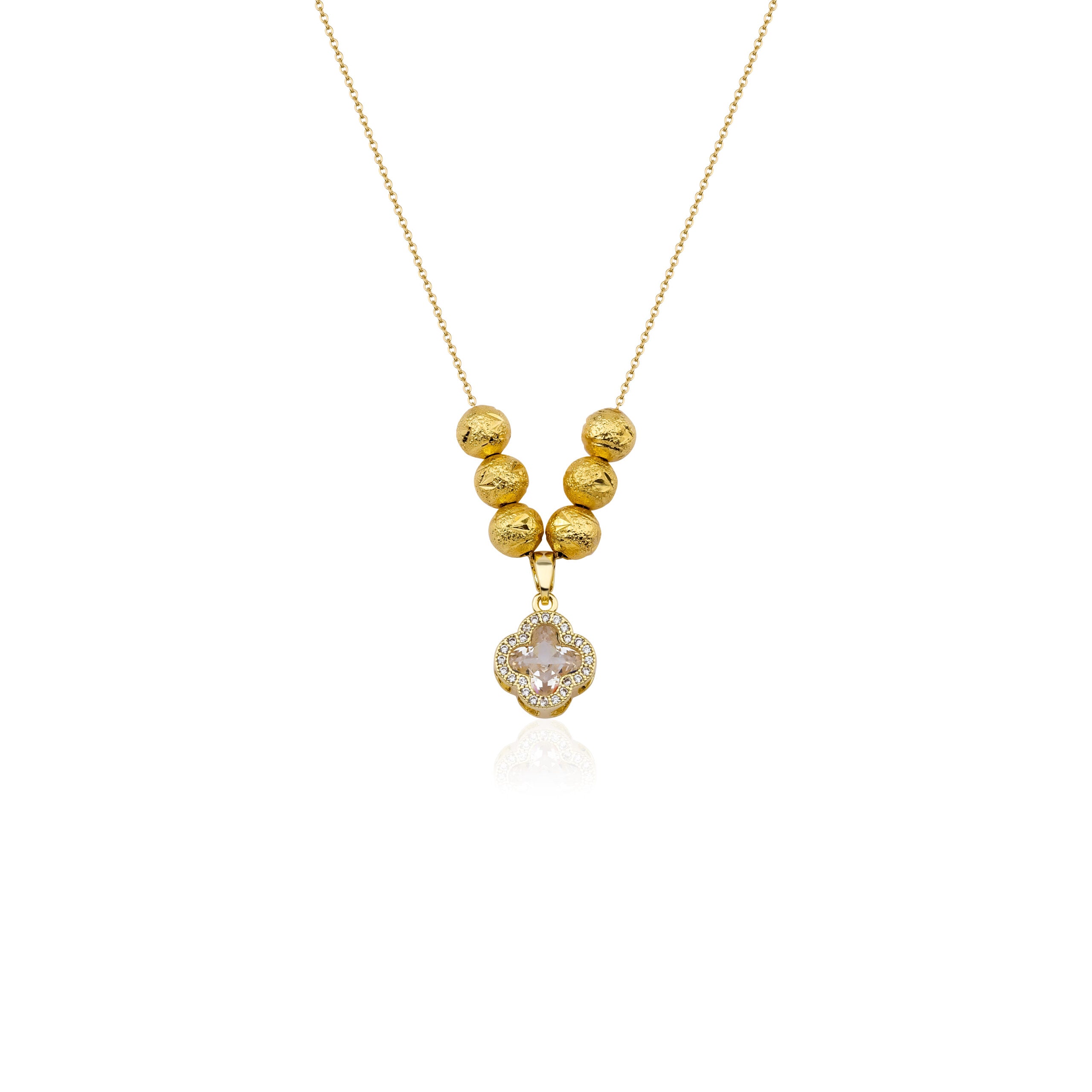Halskette Gold Ball Diamond Clover