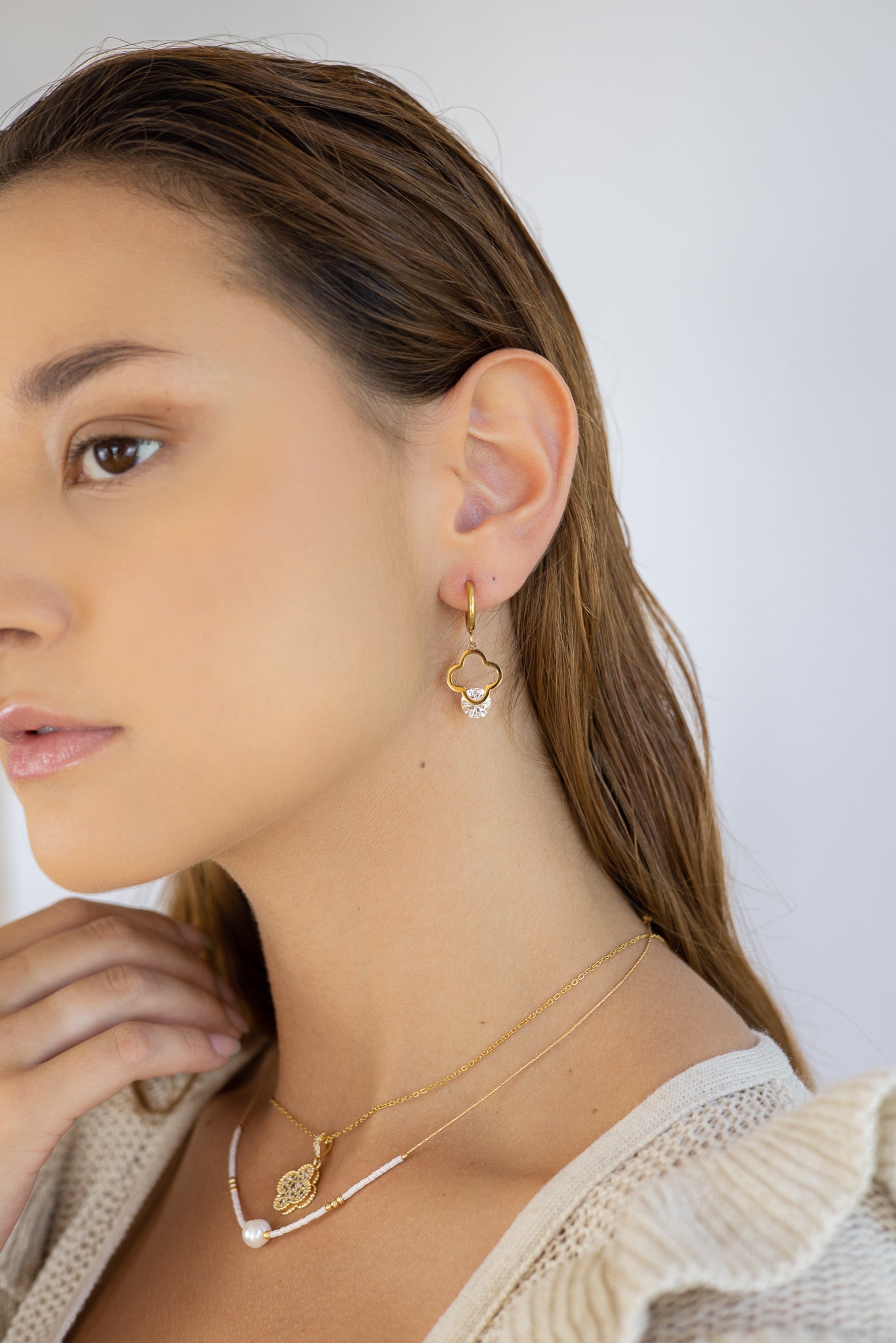 Diamond Clover hoop earrings