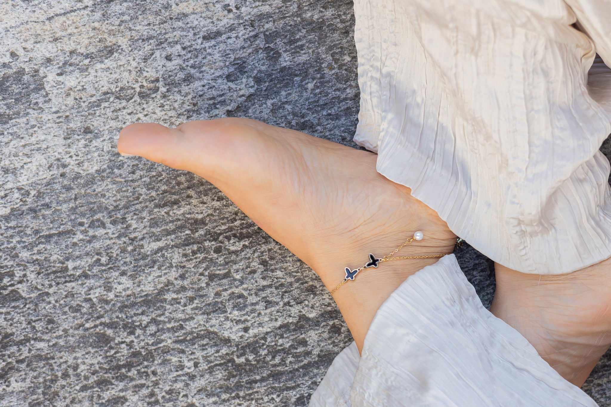 Anklet Double Black Butterfly