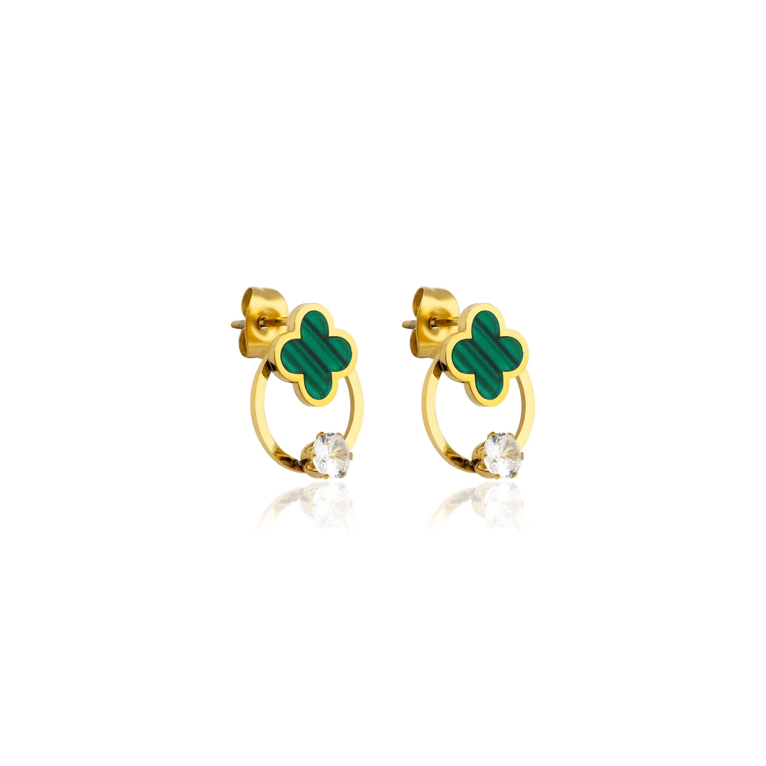 Stud earrings Cloverleaf Green Gold
