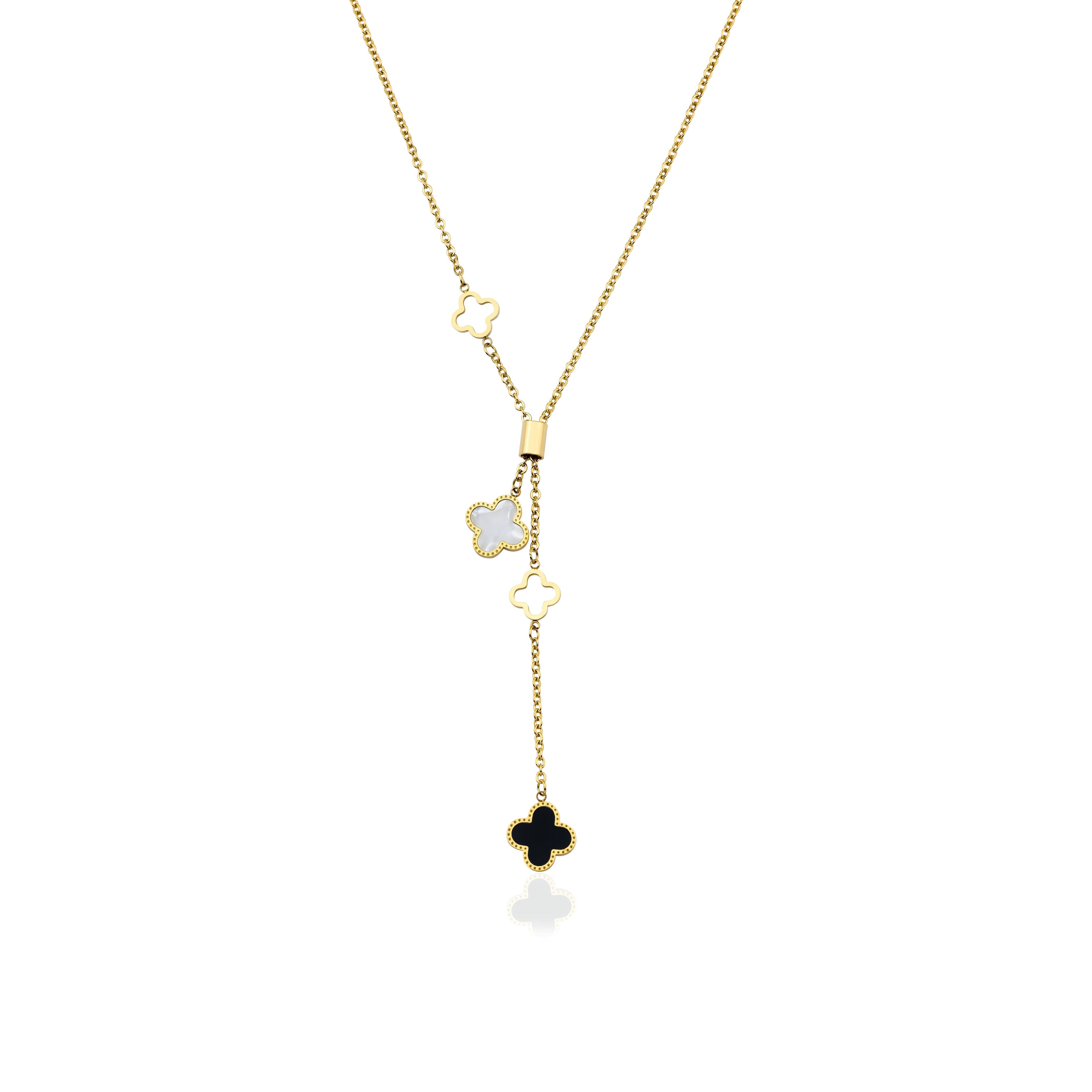 Necklace Black &amp; White Clover Classic Pendant